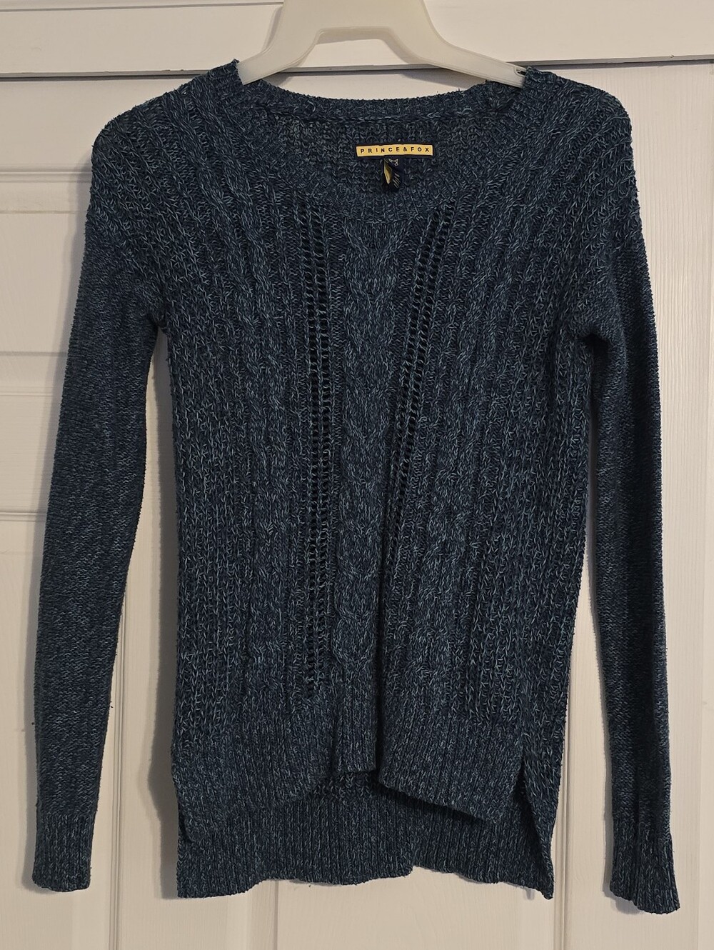 Prince & Fox Teal-Blue Cable Knit Crewneck Sweater